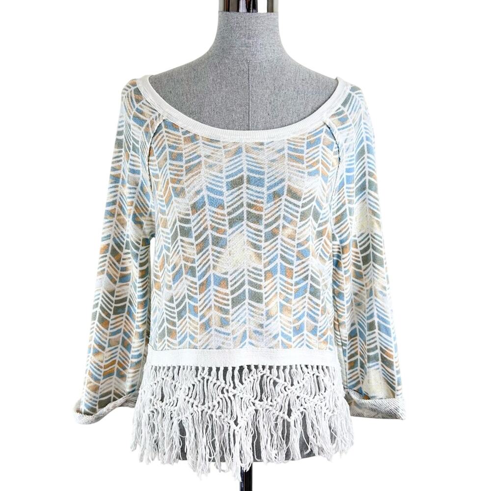 Free People Fringe Hem Chevron Pattern Top